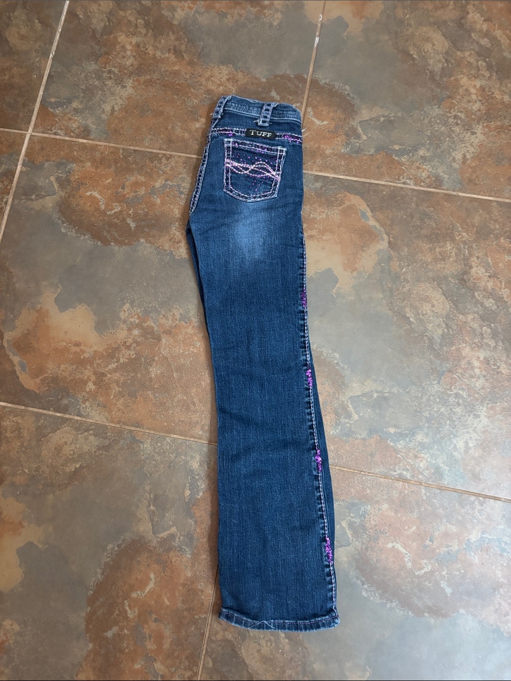 Cowgirl Tuff Dark Blue Jeans with Pink Embroidery Side Trim size 11